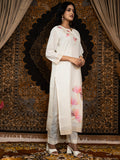 Off-white color Cotton Jacquard Solid Cotton Straight Kurta Pant Set with Dupatta earthofab