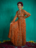 Orange color Kalamkari Based Digital Printed Chinnon Straight Dresses & Gowns earthofab