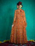 Orange color Kalamkari Based Digital Printed Chinnon Straight Dresses & Gowns earthofab