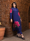 Blue Color Cross-Stitch Based Natural Crepe Straight Kurta Set with Hand Embroidery earthofab