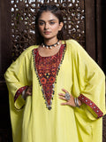 Neon Solid Color Based Natural Crepe Kaftan with Bottom with Hand Embroidery earthofab