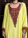 Neon Solid Color Based Natural Crepe Kaftan with Bottom with Hand Embroidery earthofab