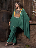 Bottle-Green Solid Color Based Natural Crepe Kaftan with Bottom with Hand Embroidery earthofab