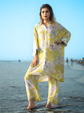 Lemon color Floral Print Natural Crepe Straight Co-Ords earthofab