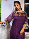 Violet color Silk Geometrical Digital Printed kurta set