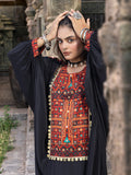 Black Solid Color Based Natural Crepe Kaftan with Bottom with Hand Embroidery earthofab