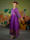 Purple color Long Gowns Digital Printed Chinnon Straight Dresses & Gowns earthofab