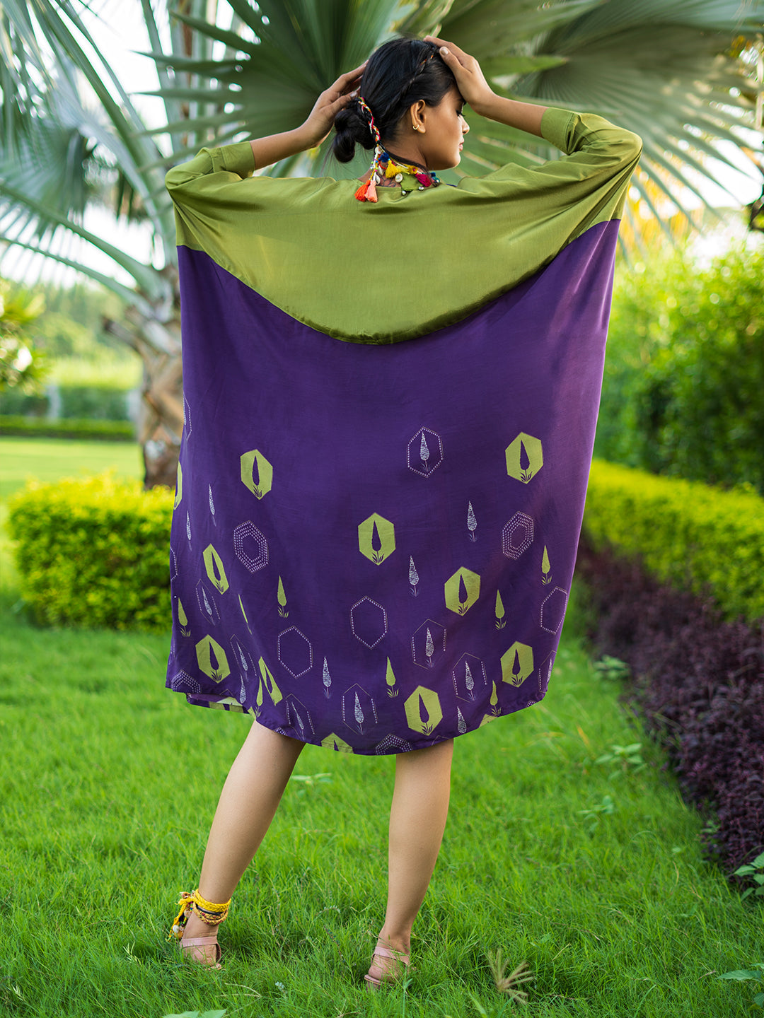 Purple Hand Block Printed Halter Neck Dress – Missprint India