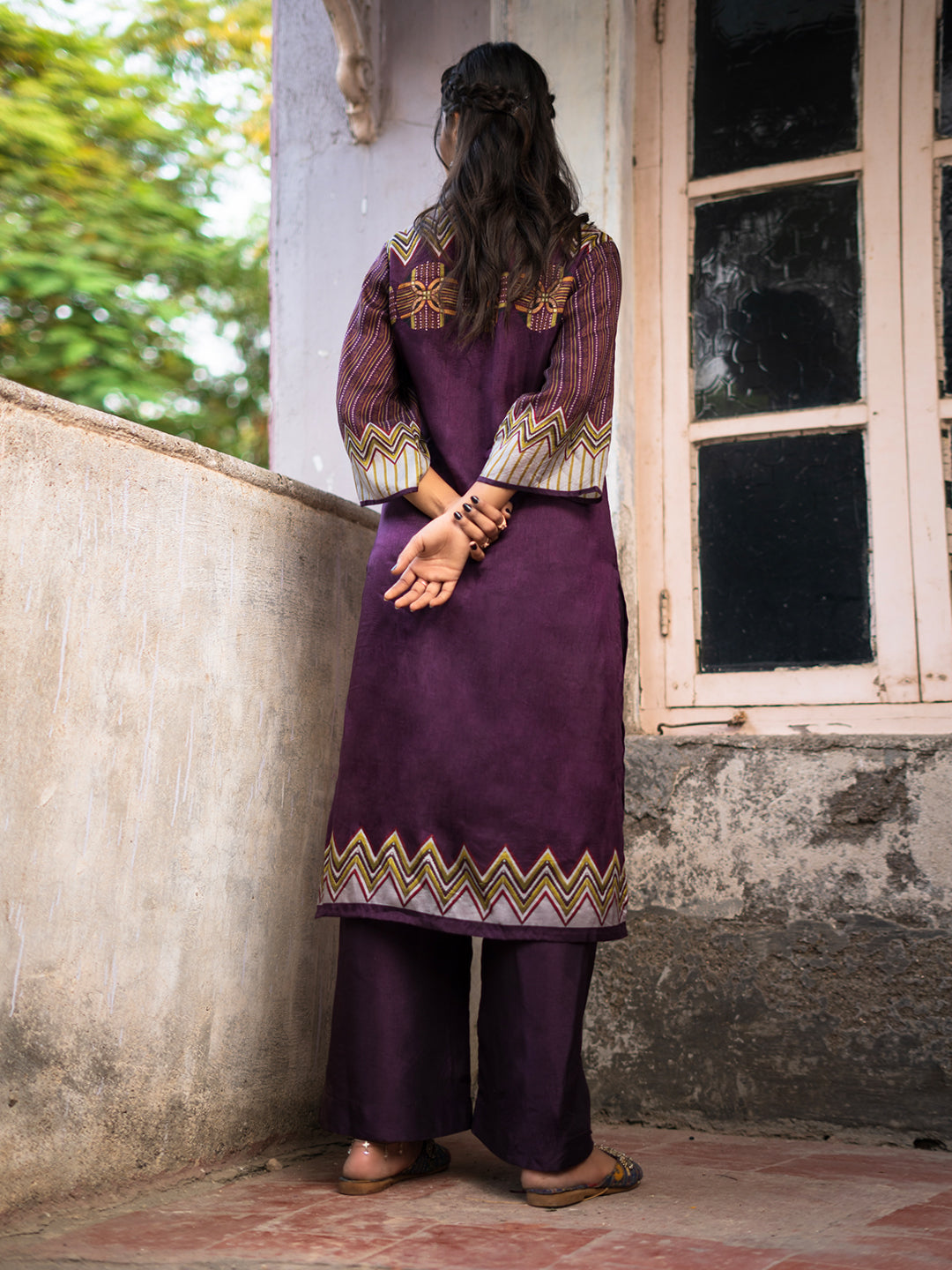 buy Violet color Silk kurta set online