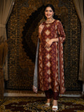 Scorpio - Maroon Astro Fashion Based Raw Silk Top Bottom Dupatta Set with Sequence Moti Work earthofab