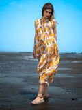 Yellow color Textured Print Muslin Straight One Piece Dress earthofab