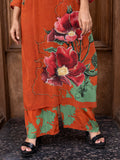 Orange Color Cross-Stitch Based Natural Crepe Straight Kurta Set with Hand Embroidery earthofab