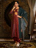 Sagittarius - Maroon Astro Fashion Based Raw Silk Top Bottom Dupatta Set with Sequence Pot Work earthofab