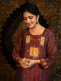 Sagittarius - Maroon Astro Fashion Based Raw Silk Top Bottom Dupatta Set with Sequence Pot Work earthofab