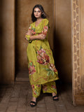 Lime Green Color Cross-Stitch Based Natural Crepe Straight Kurta Set with Hand Embroidery earthofab