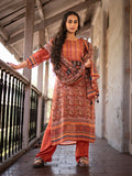 Orange color Ajrakh Based Printed Muslin Straight Kurta Pant Set with Dupatta earthofab