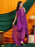 Self Design Muslin Crepe Kurta Pant Set with Dupatta with Hand Work - Purple earthofab