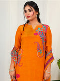 Bold Paisley Based Natural Crepe Kurta Plazzo Set with Hand Work - Mustard earthofab