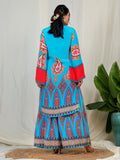 Bold Paisley Based Natural Crepe Kurta Plazzo Set with Hand Work - Sky Blue earthofab