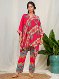 Bold Paisley Based Natural Crepe Kaftan with Bottom with Hand Work - Red earthofab