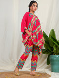 Bold Paisley Based Natural Crepe Kaftan with Bottom with Hand Work - Red earthofab