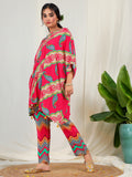 Bold Paisley Based Natural Crepe Kaftan with Bottom with Hand Work - Red earthofab