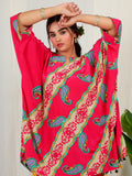 Bold Paisley Based Natural Crepe Kaftan with Bottom with Hand Work - Red earthofab