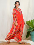 Bold Paisley Based Natural Crepe Kaftan with Bottom with Hand Work - Orange earthofab