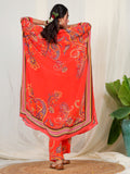 Bold Paisley Based Natural Crepe Kaftan with Bottom with Hand Work - Orange earthofab