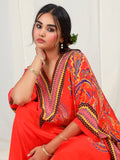 Bold Paisley Based Natural Crepe Kaftan with Bottom with Hand Work - Orange earthofab