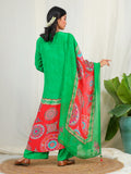 Bold Paisley Based Natural Crepe Kurta Pant Set with Hand Work - Green earthofab