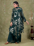 Sequence Embroidery Based Georgette Kurta Sharara Set with Organza Dupatta - Dark Teal Blue earthofab