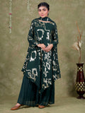 Sequence Embroidery Based Georgette Kurta Sharara Set with Organza Dupatta - Dark Teal Blue earthofab