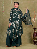 Sequence Embroidery Based Georgette Kurta Sharara Set with Organza Dupatta - Dark Teal Blue earthofab