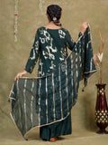 Sequence Embroidery Based Georgette Kurta Sharara Set with Organza Dupatta - Dark Teal Blue earthofab