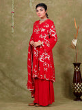 Sequence Embroidery Based Georgette Kurta Pant Set with Organza Dupatta - Red earthofab