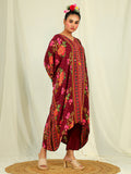 Natural Crepe Kaftan & Bottom with Hand Work - Maroon earthofab