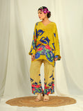 Pomegranate Print Co-Ord Set with Hand Work - Yellow & Blue earthofab