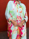 Aqua Color Based Natural Crepe Kaftan Co-Ord Set with Hand Work earthofab