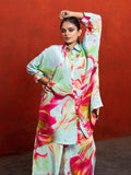 Aqua Color Based Natural Crepe Kaftan Co-Ord Set with Hand Work earthofab