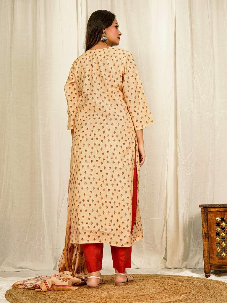 Graceful Cream Floral Chanderi Kurta Set with Sequins | Festive & Semi-Formal Wear