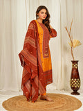 Zig-Zag Print Chanderi Kurta Pant Set with Dupatta with Hand Work - Orange earthofab