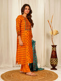 Floral Print Chanderi Kurta Pant Set with Dupatta with Hand Work - Orange earthofab