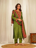 Ikkat print Muslin Crepe Kurta Pant Set with Dupatta with Hand Work - Green earthofab