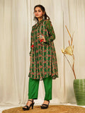 Green Chevron & Suzani Print Coord Set on Luxurious Chinon