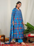 Blue color Suzani Print Chinon Anarkali sets with Hand Embellishments earthofab