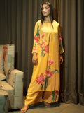 Red Lily Flower Print Yellow Kurta Set earthofab