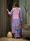 Multi-Color Botanical Leaf Print Violet Kurta Set earthofab