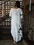 Black Iris Flower Print White Kurta Set earthofab