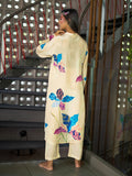 Multi-Color Leaf Print Cream Kurta Set earthofab